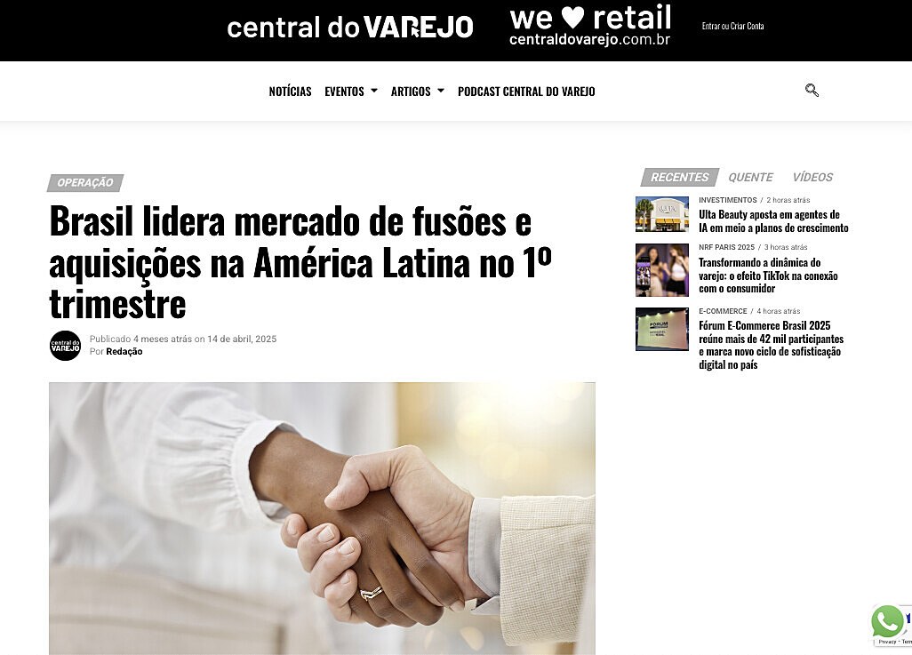 OperaoBrasil lidera mercado de fuses e aquisies na Amrica Latina no 1 trimestre